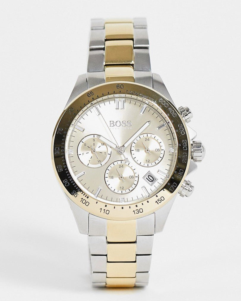 Hugo Boss Novia Chronograph Gold Dial Two Tone Steel Strap Watch for Women - 1502618