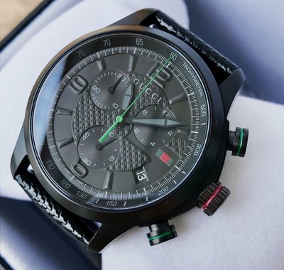 Gucci G Timeless Chronograph Black Dial Black Leather Strap Watch For Men - YA126244