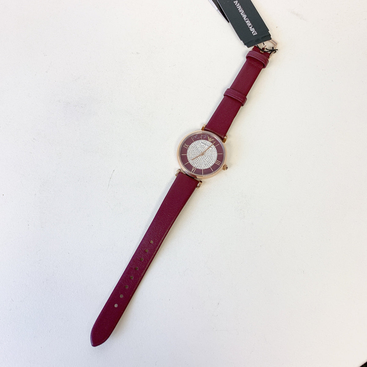 Emporio Armani Gianni T Bar Crystals Purple Dial Purple Leather Strap Watch for Women - AR11487