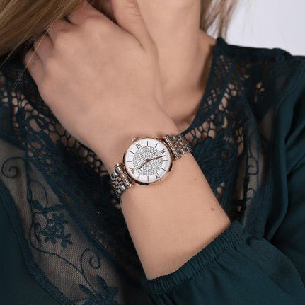 Emporio Armani Gianni T Bar White Dial Two Tone Steel Strap Watch For Women - AR1926