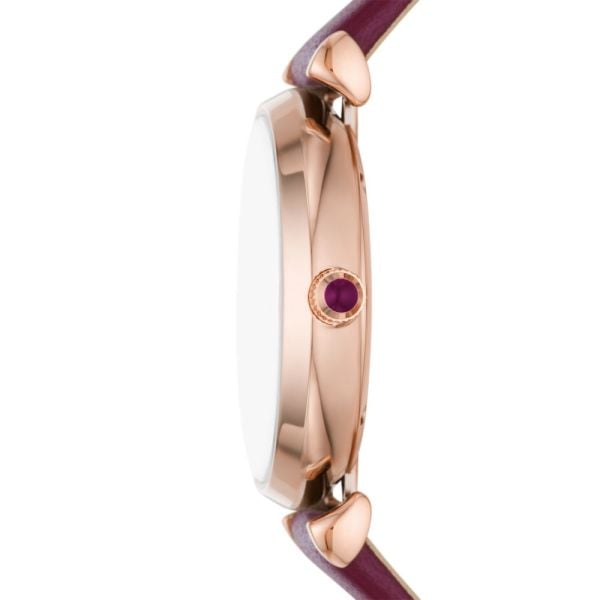 Emporio Armani Gianni T Bar Crystals Purple Dial Purple Leather Strap Watch for Women - AR11487