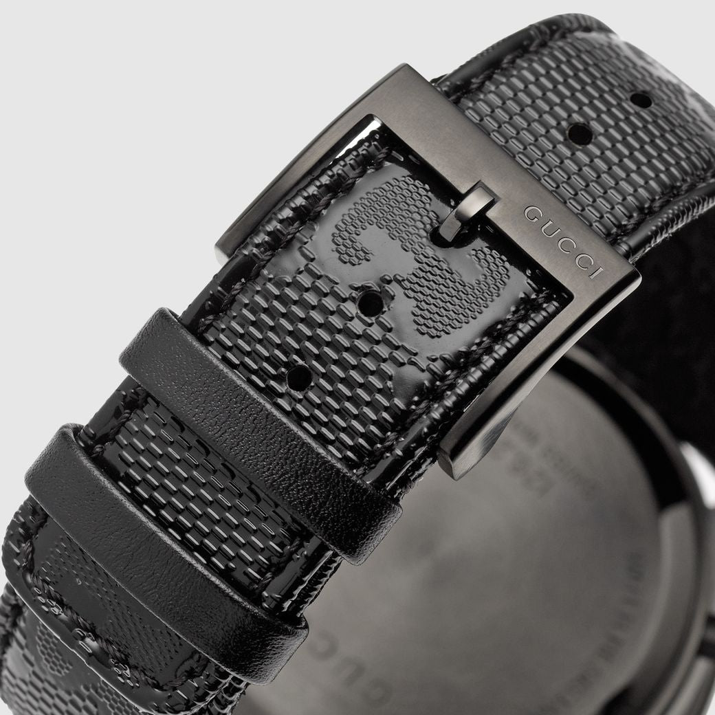 Gucci G Timeless Chronograph Black Dial Black Leather Strap Watch For Men - YA126244