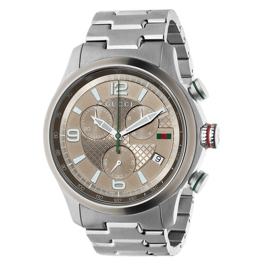 Gucci G Timeless Brown Dial Silver Steel Strap Watch For Men - YA126248