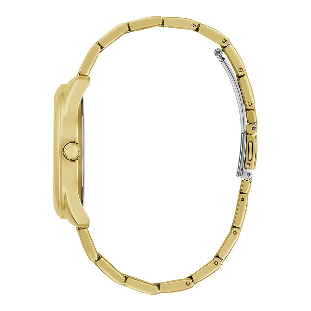 Guess Cubed Analog Gold Dial Gold Steel Strap Watch For Women - GW0606L2