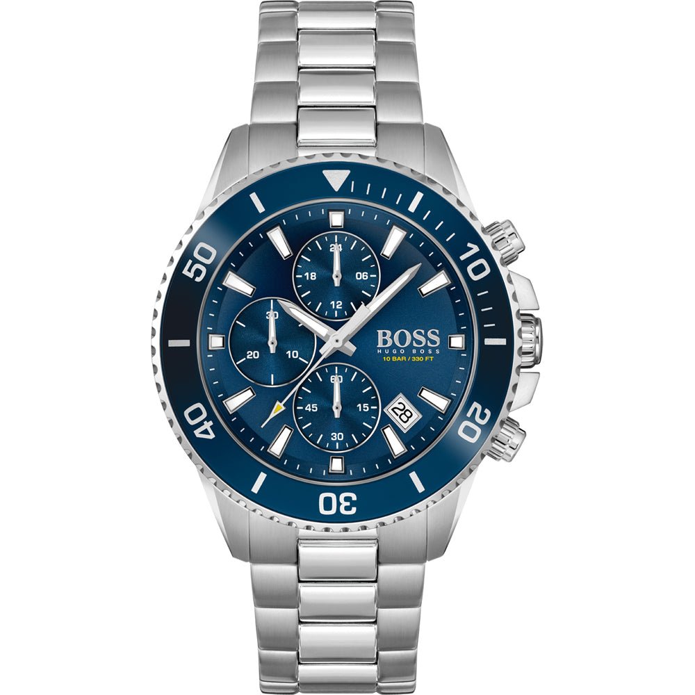 Hugo Boss Admiral Chronograph Blue Dial Silver Steel Strap Watch for Men - 1513907