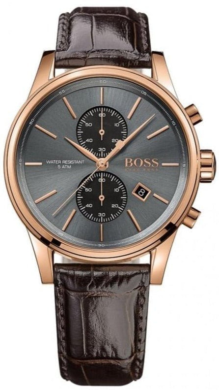 Hugo Boss Jet Chronograph Grey Dial Brown Leather Strap Watch for Men - 1513281