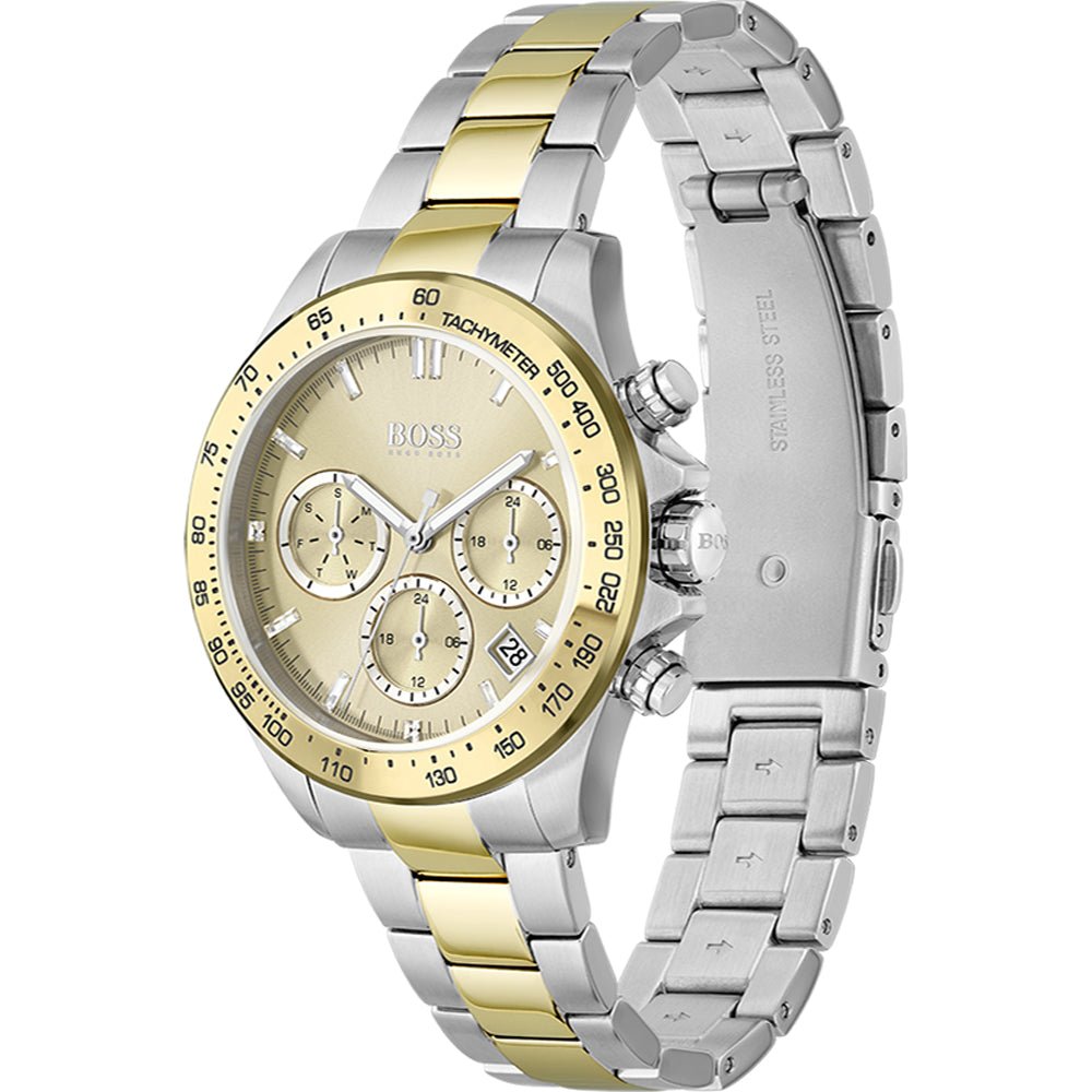 Hugo Boss Novia Chronograph Gold Dial Two Tone Steel Strap Watch for Women - 1502618