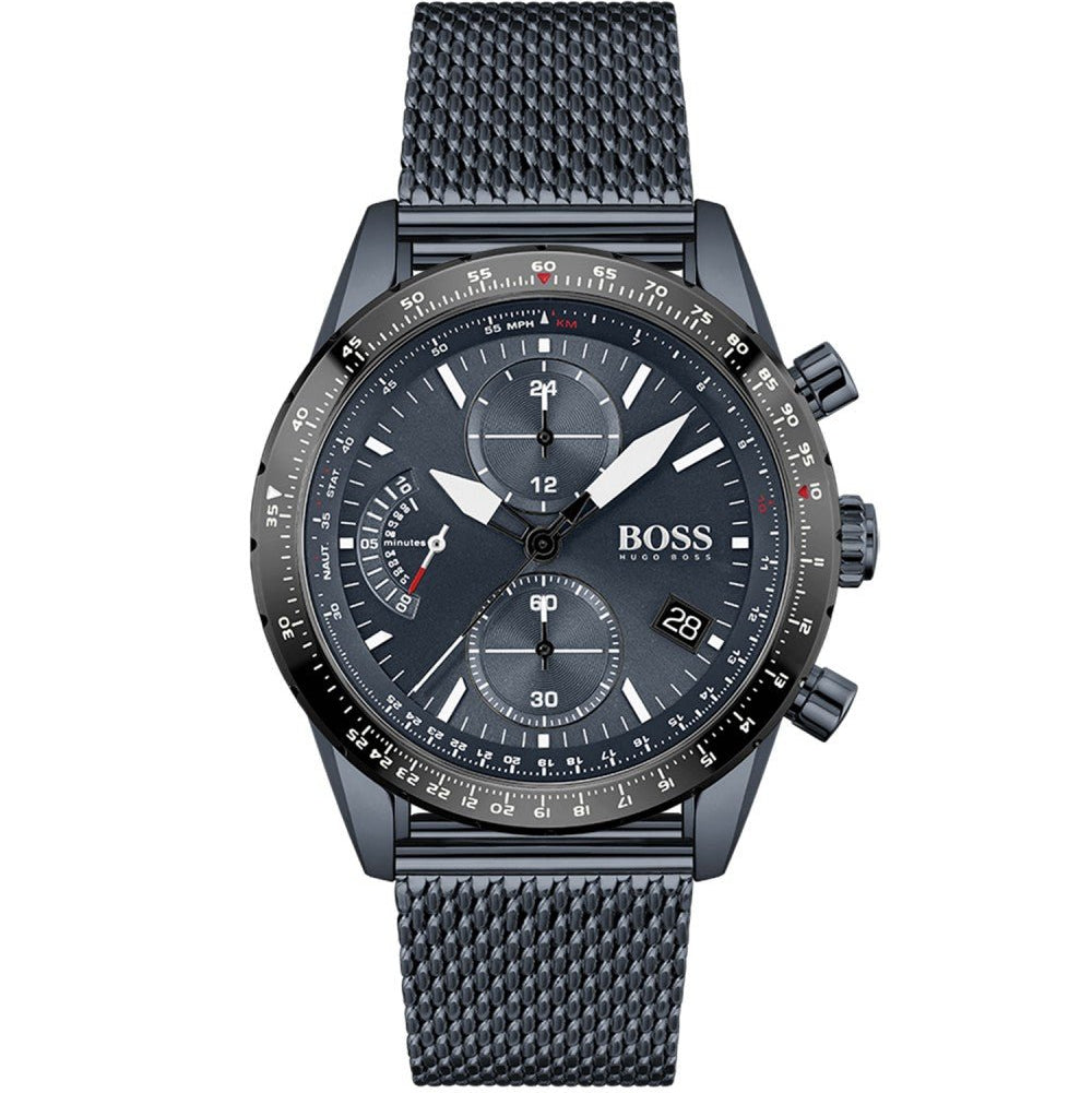 Hugo Boss Pilot Edition Chronograph Blue Dial Blue Mesh Bracelet Watch for Men - 1513887