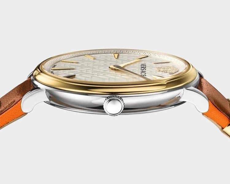 Versace V-Circle Silver Dial Brown Leather Strap Watch for Women - VBP03017