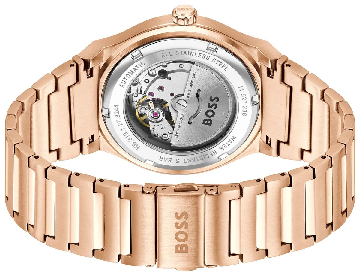 Hugo Boss Candor Automatic Grey Dial Rose Gold Steel Strap Watch for Men - 1514185