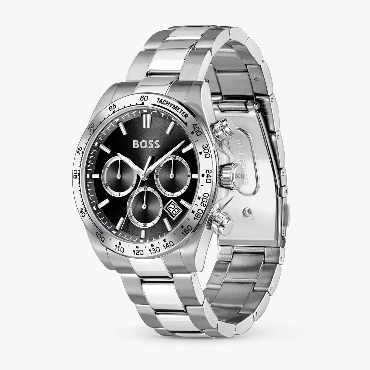 Hugo Boss Hero 2.0 Chronograph Black Dial Silver Steel Strap Watch for Men - 1514267