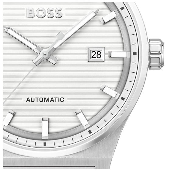 Hugo Boss Candor Automatic White Dial Silver Steel Strap Watch for Men - 1514186