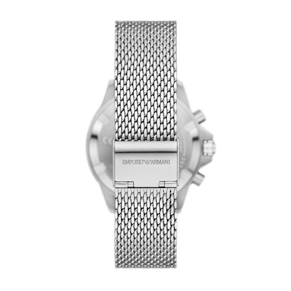 Emporio Armani Diver Chronograph Blue Dial Silver Mesh Strap Watch for Men - AR11587