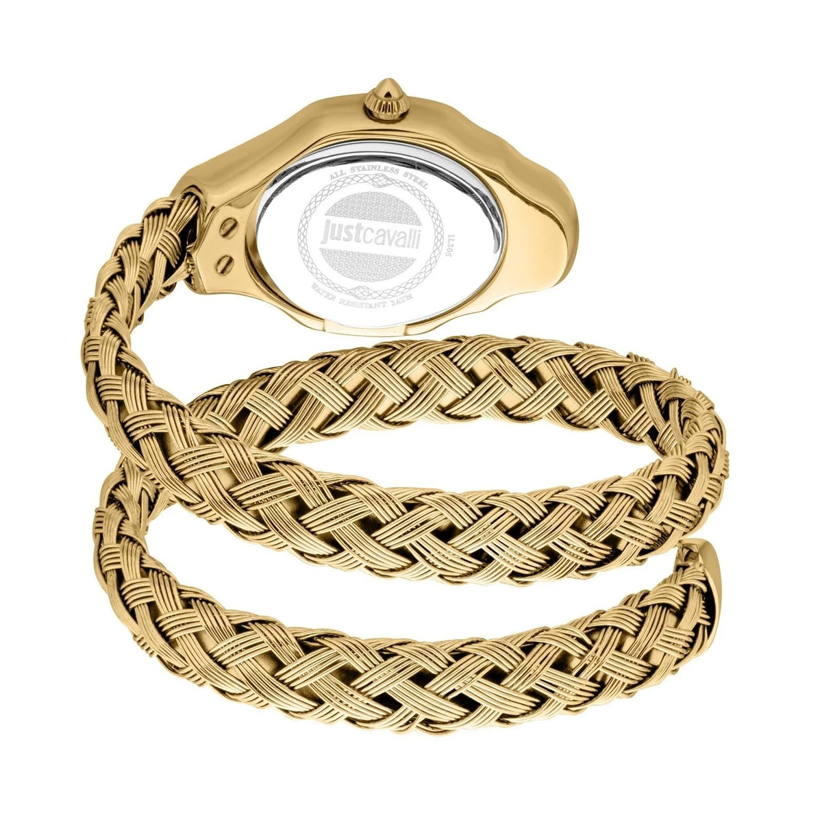 Just Cavalli Twined Mother of Pearl Dial Gold Steel Strap Watch for Women - JC1L305M0025