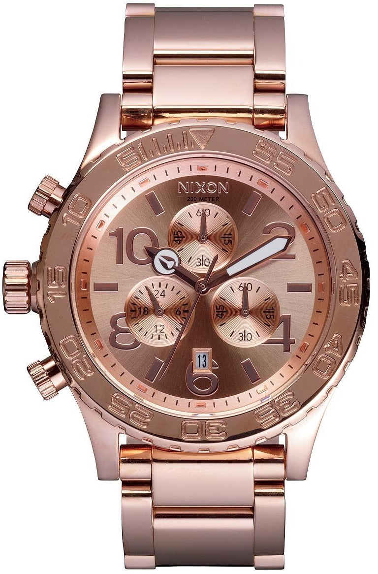 Nixon 42-20 Chrono Rose Gold Dial Rose Gold Steel Strap Watch for Men - A037-897
