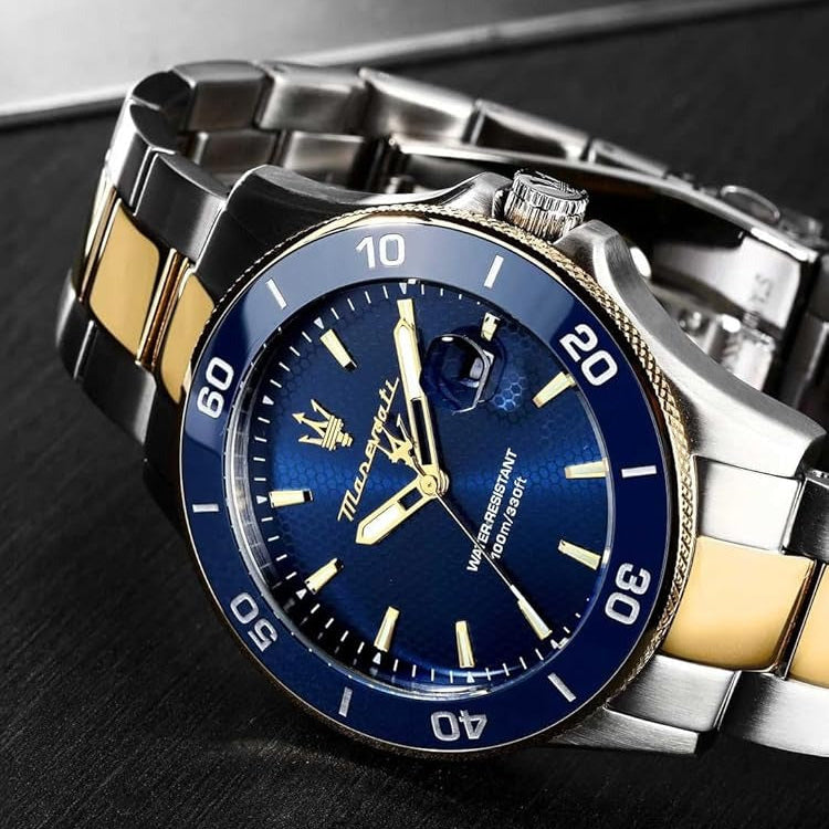 Maserati Competizione Diver Blue Dial Two Tone Steel Strap Watch for Men - R8873600010