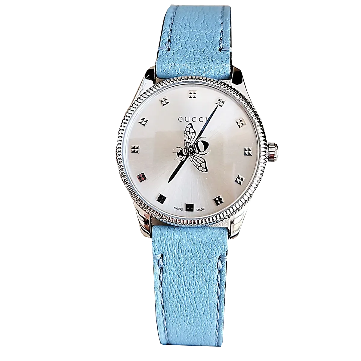 Gucci G Timeless Silver Dial Blue Leather Strap Watch for Women - YA1265039