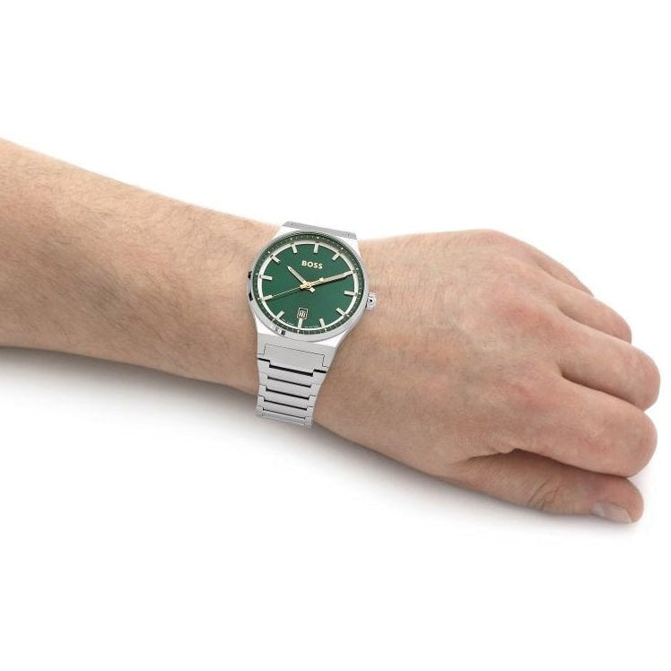 Hugo Boss Candor Green Dial Silver Steel Strap Watch for Men - 1514079