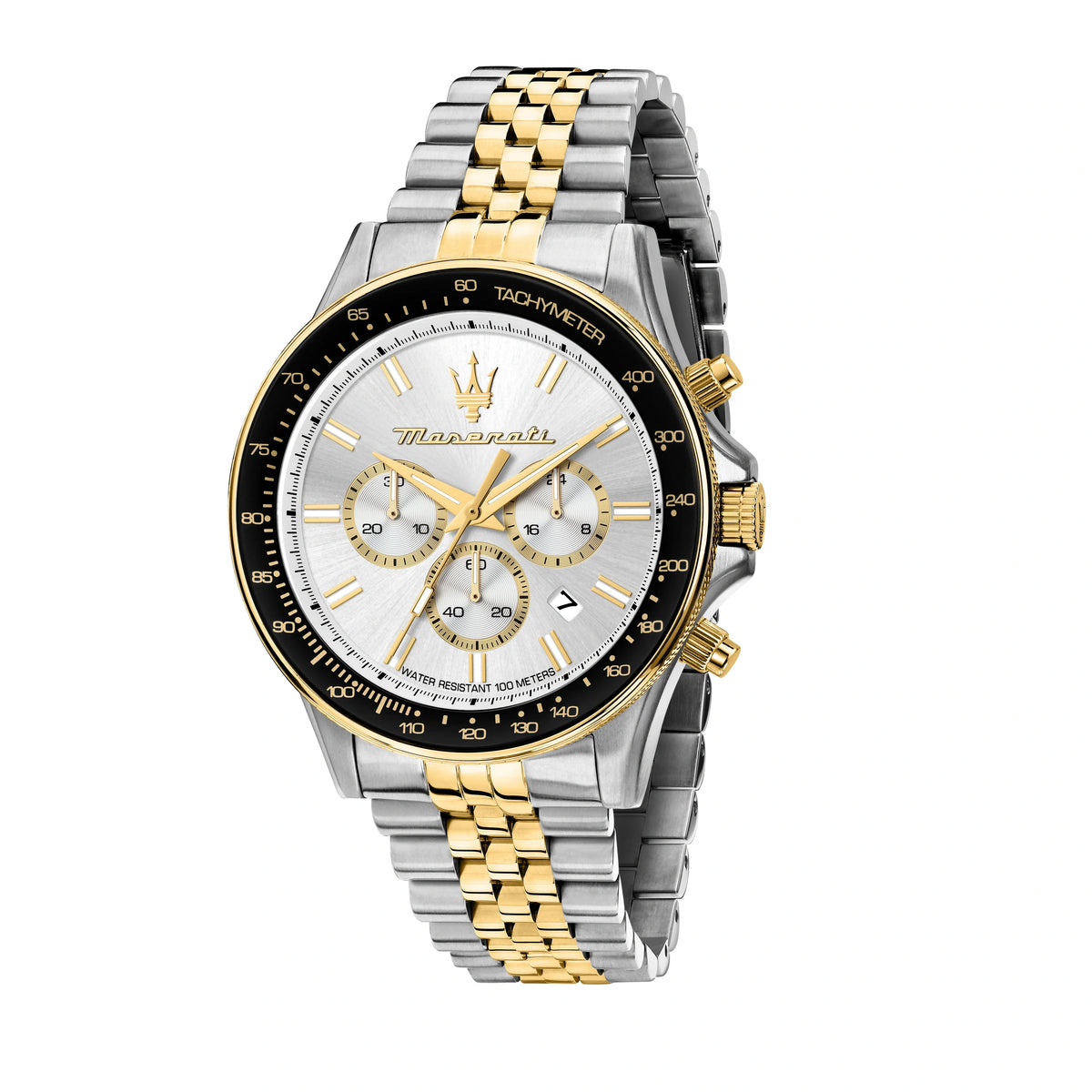 Maserati SFIDA Chronograph Silver Dial Two Tone Steel Strap Watch for Men - R8873640024