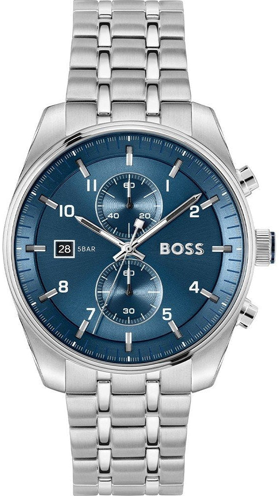 Hugo Boss Skytraveller Chronograph Blue Dial Silver Steel Strap Watch for Men - 1514216