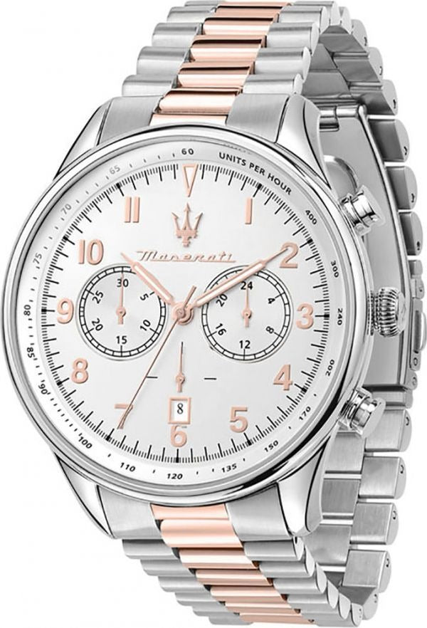 Maserati Tradizione Chronograph White Dial Two Tone Steel Strap Watch for Men - R8873646002