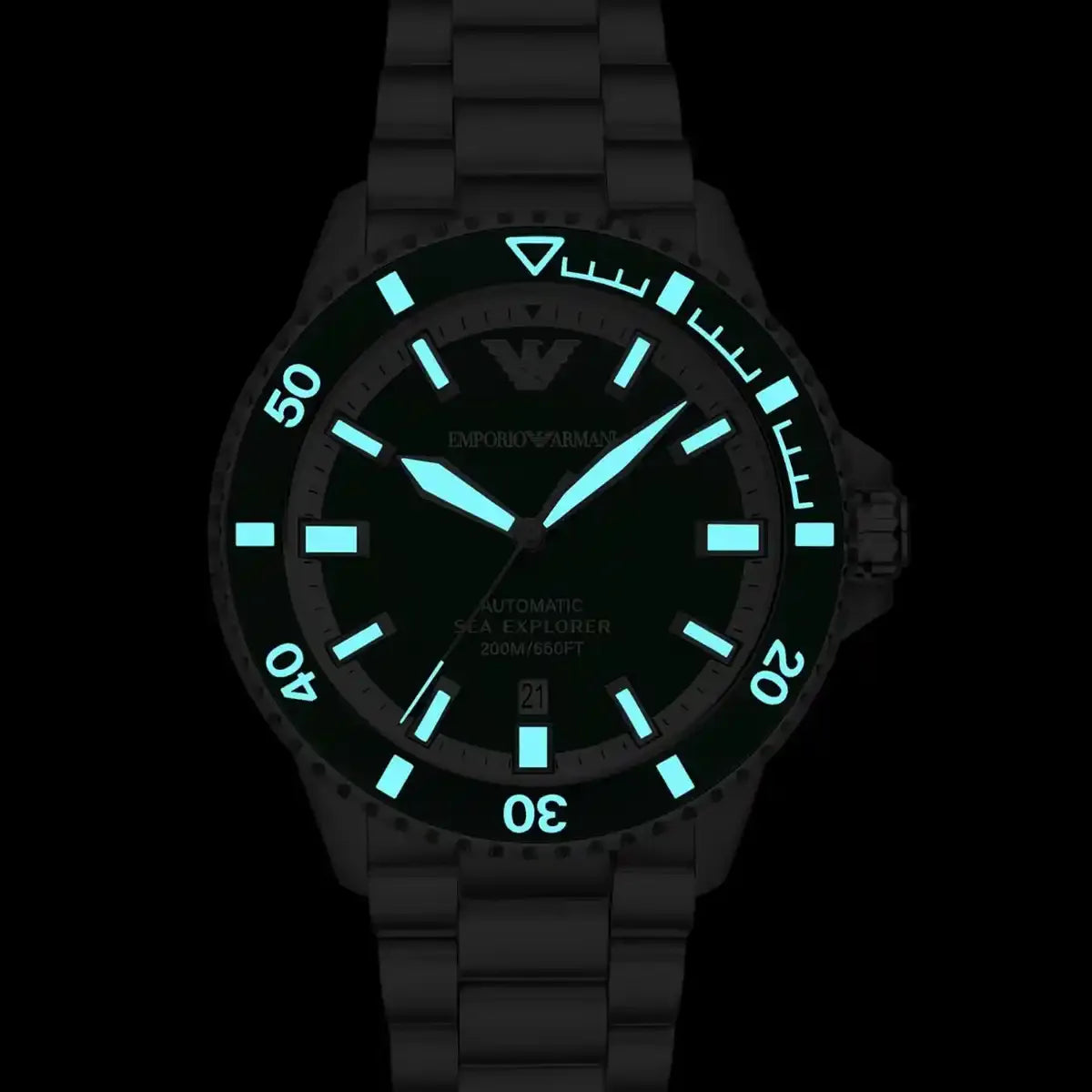 Emporio Armani Sea Explorer Green Dial Silver Steel Strap Watch for Men - AR60088