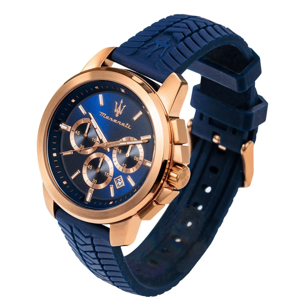 Maserati Successo Chronograph Blue Dial Blue Silicone Strap Watch for Men - R8871621034