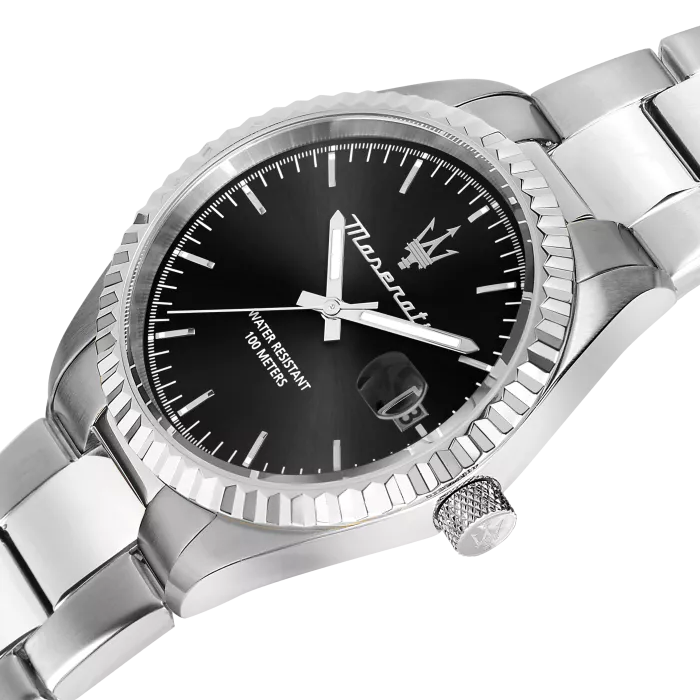 Maserati Competizione Black Dial Silver Steel Strap Watch for Men - R8853100028
