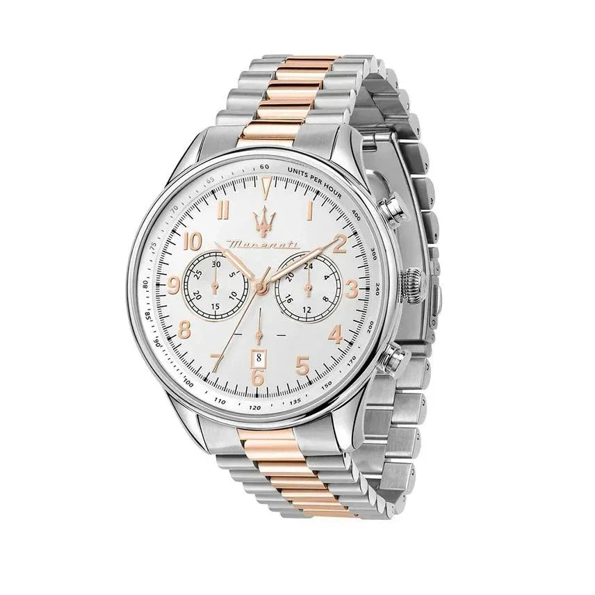 Maserati Tradizione Chronograph White Dial Two Tone Steel Strap Watch for Men - R8873646002