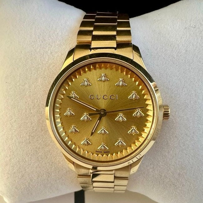 Gucci G Timeless 18K Gold Dial Gold Steel Strap Watch for Women - YA1265036
