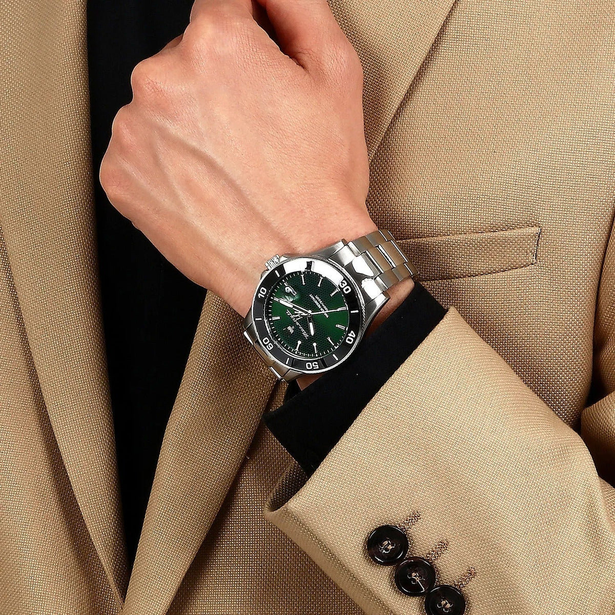 Maserati Competizione Green Dial Silver Steel Strap Watch for Men - R8853100038