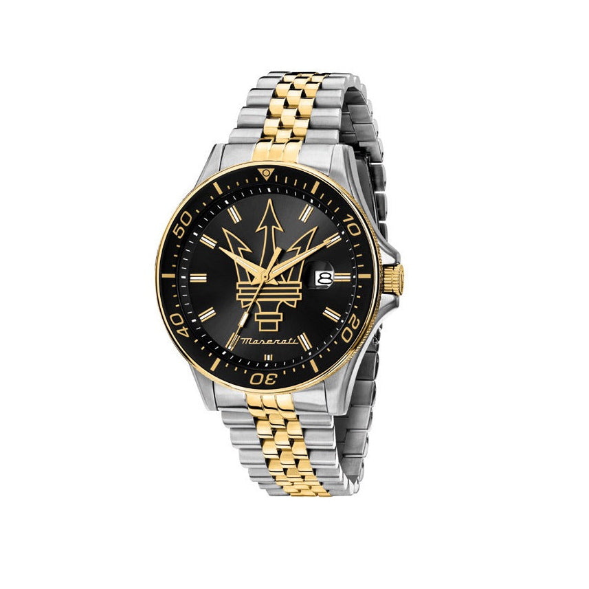 Maserati SFIDA Black Dial Two Tone Steel Strap Watch for Men - R8853140009