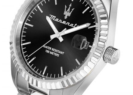Maserati Competizione Black Dial Silver Steel Strap Watch for Men - R8853100028