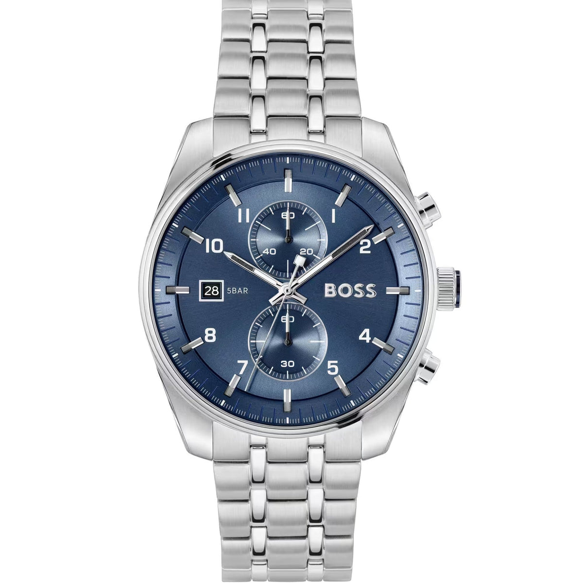 Hugo Boss Skytraveller Chronograph Blue Dial Silver Steel Strap Watch for Men - 1514216