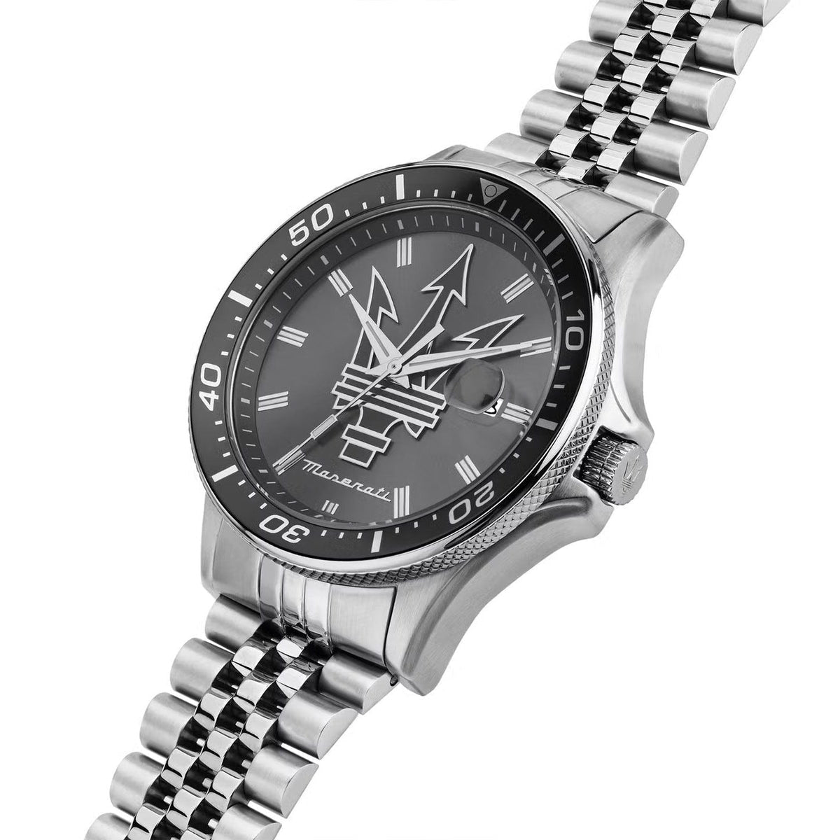 Maserati SFIDA Chronograph Grey Dial Silver Steel Strap Watch for Men - R8853140010