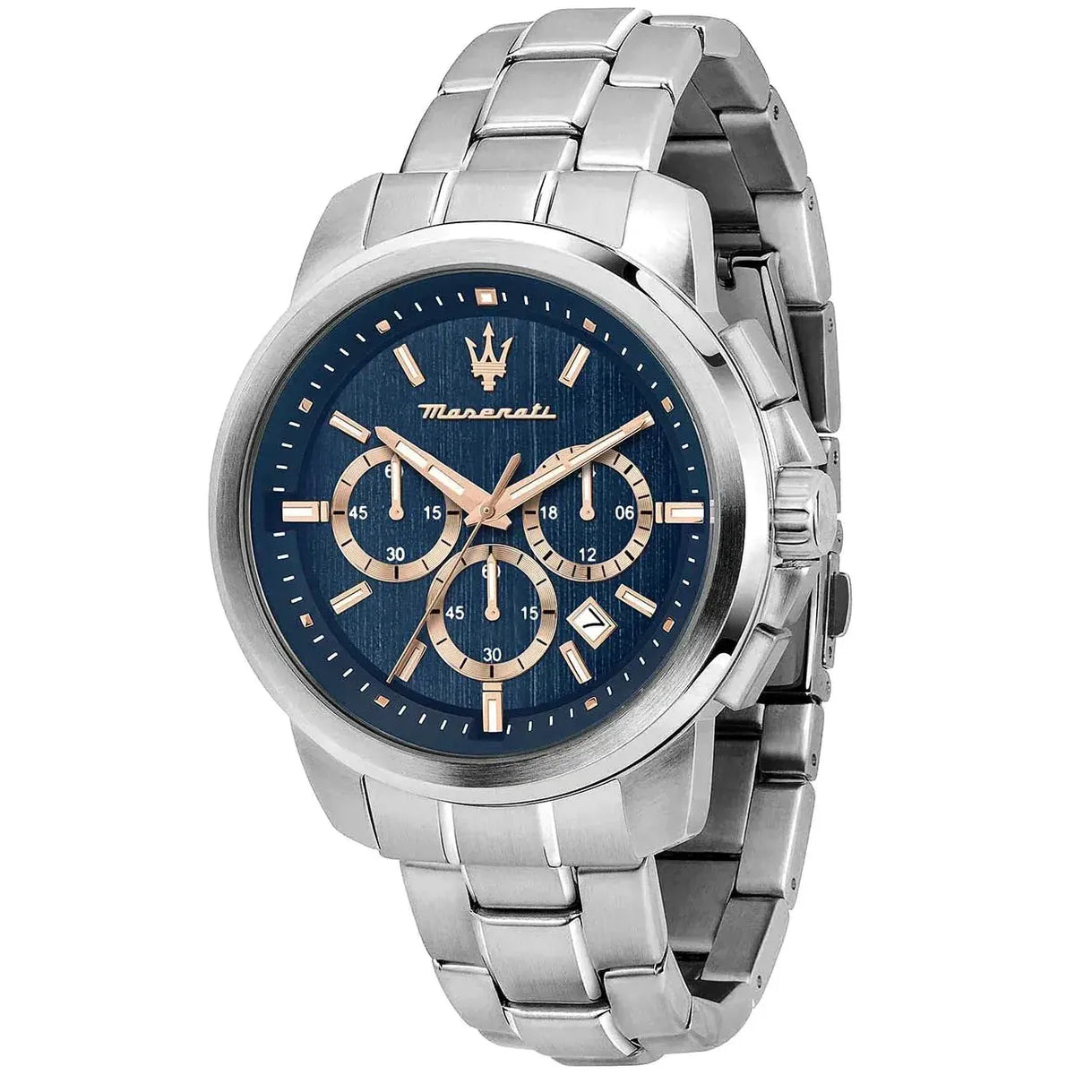 Maserati Successo Chronograph Blue Dial Silver Steel Strap Watch for Men - R8873621037