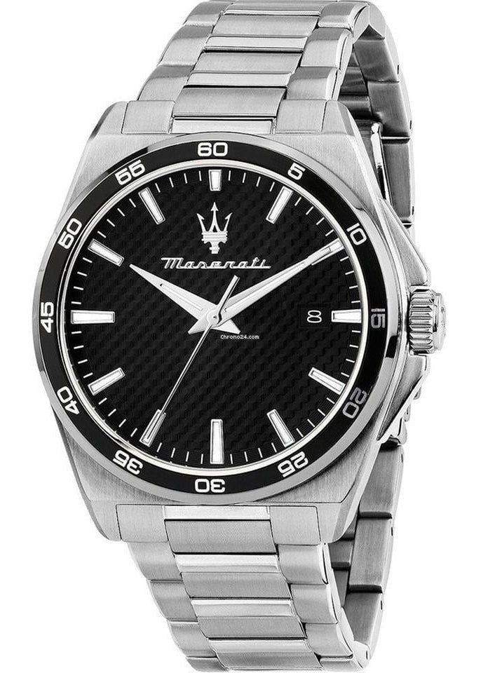 Maserati Velocità Date Black Dial Silver Steel Strap Watch for Men - R8853152002