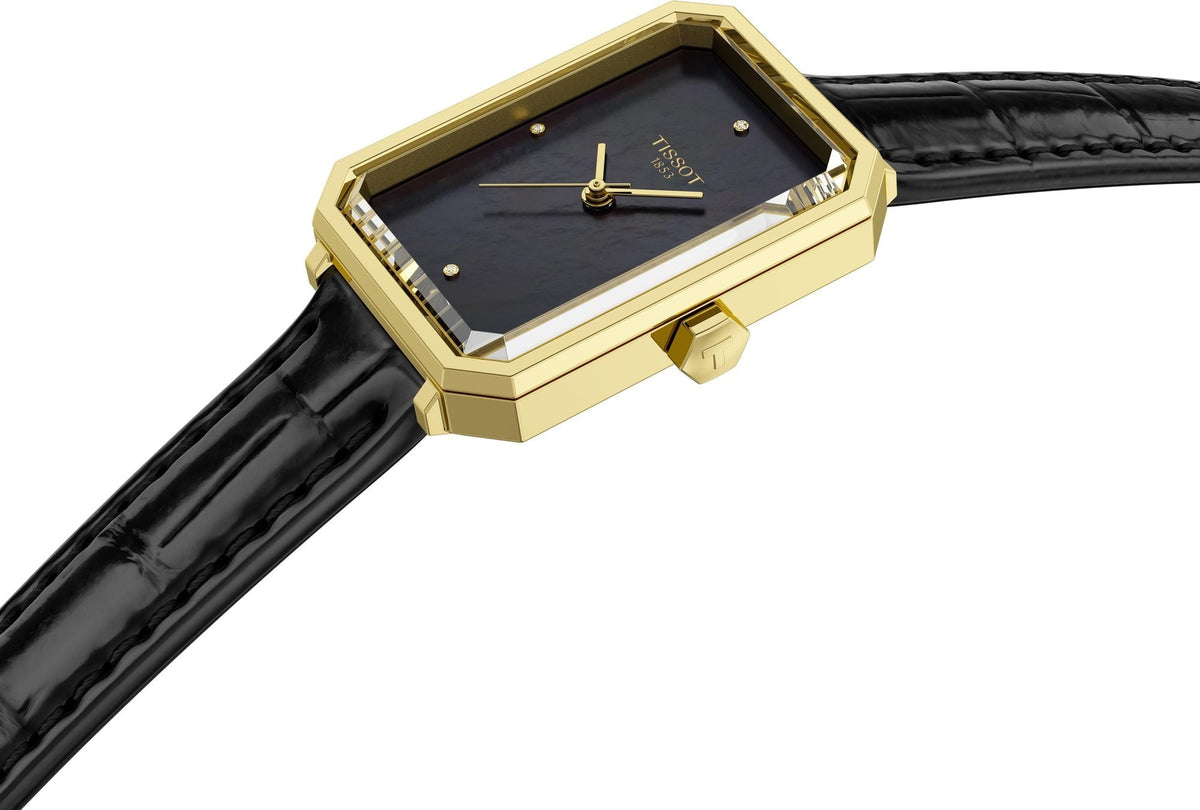 Tissot SRV Black Mother of Pearl Dial Black Leather Strap Watch for Women - T160.110.36.126.00