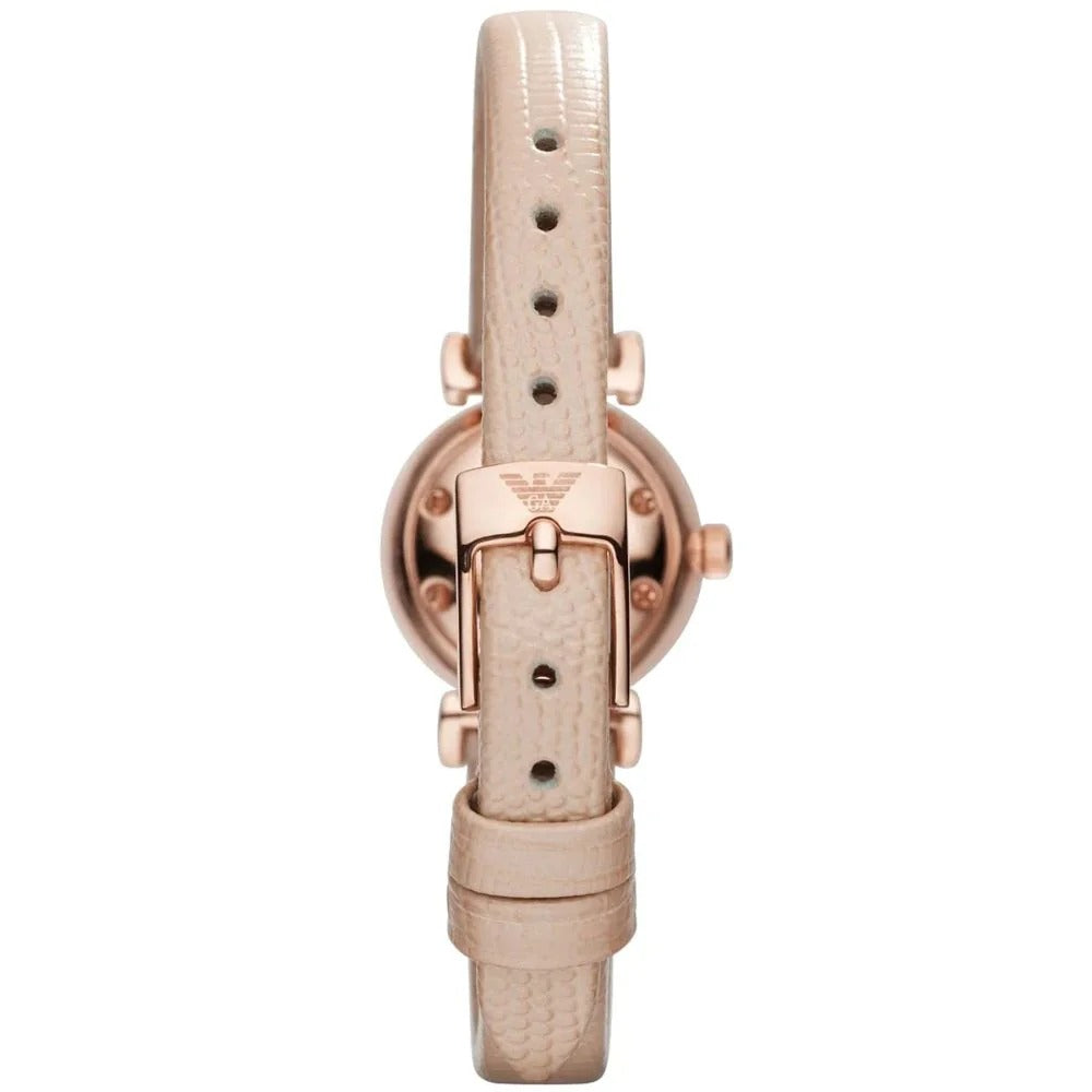 Emporio Armani Gianni T-Bar Silver Dial Beige Leather Strap Watch for Women - AR1687