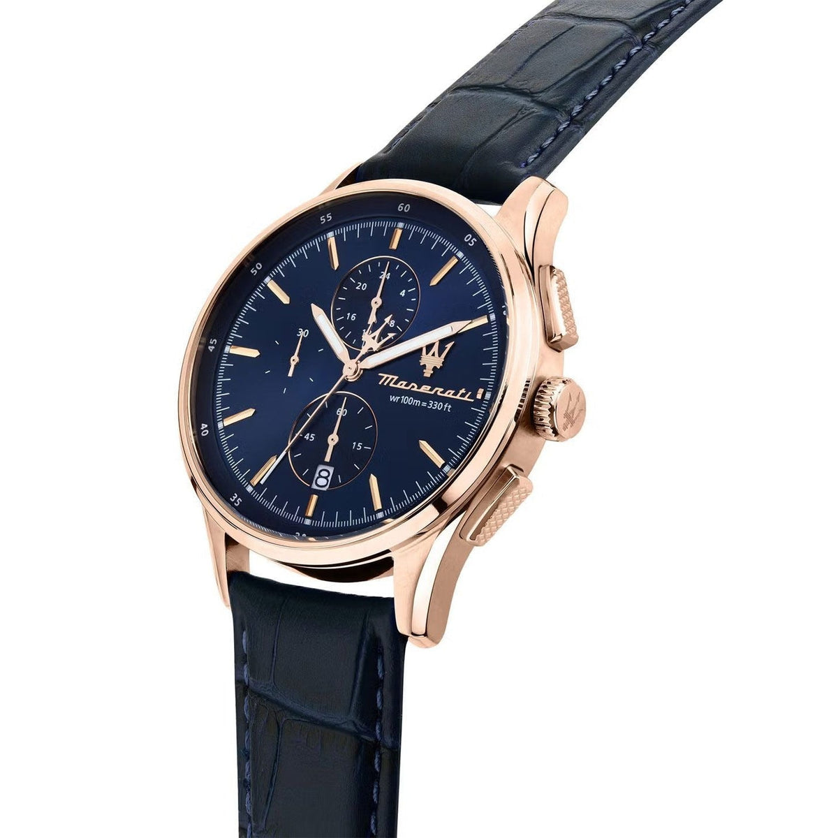 Maserati Sorpasso Chronograph Blue Dial Blue Leather Strap Watch for Men - R8871624009