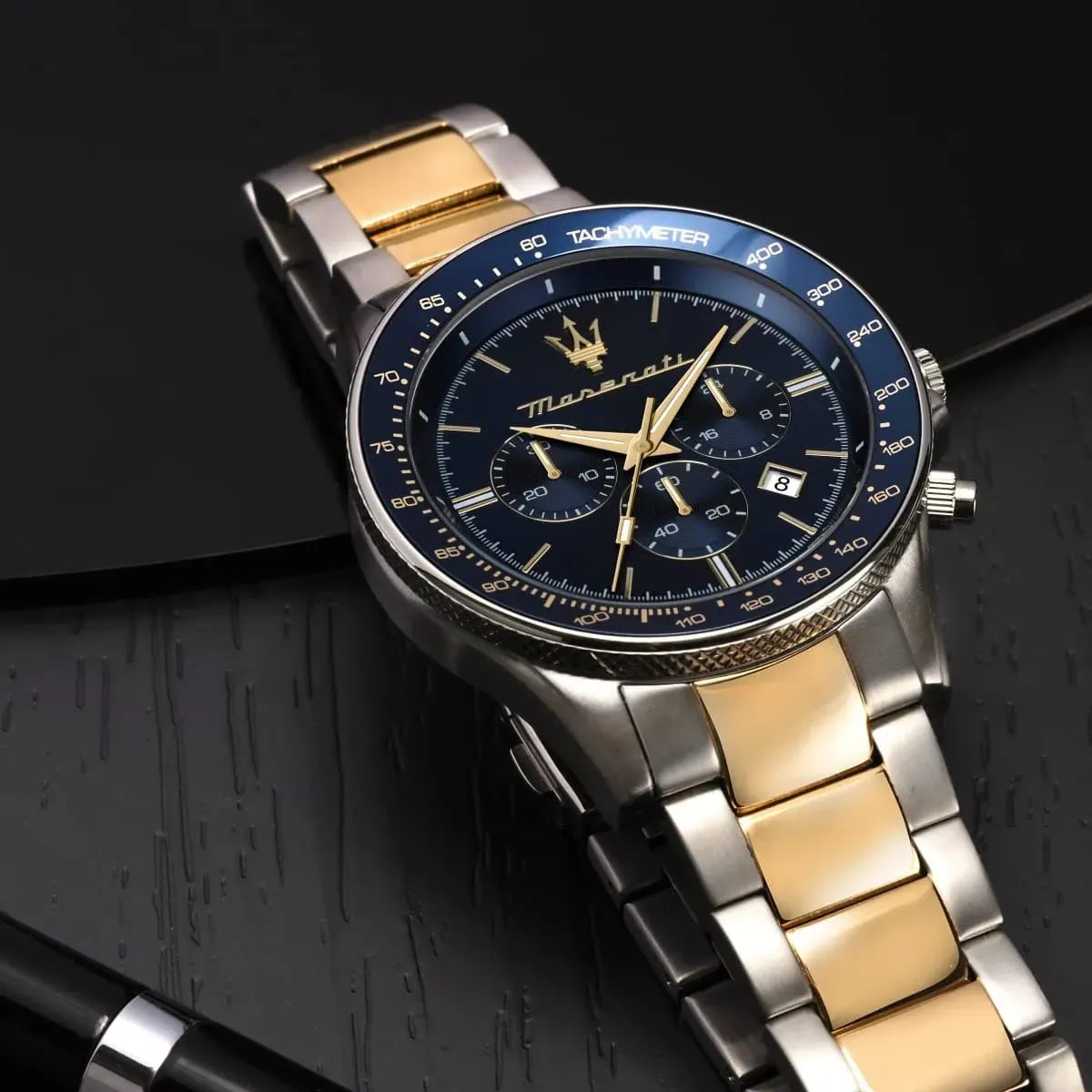 Maserati SFIDA Limited Edition Chronograph Blue Dial Two Tone Steel Strap Watch for Men - R8873640017