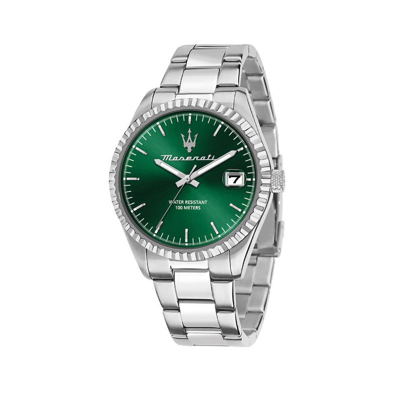 Maserati Competizione Green Dial Silver Steel Strap Watch for Men - R8853100043