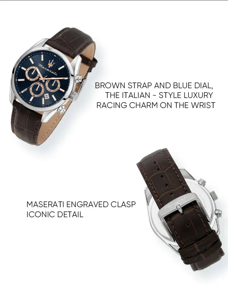 Maserati Attraction Limited Edition Chronograph Blue Dial Brown Leather Strap Watch for Men - R8851151003