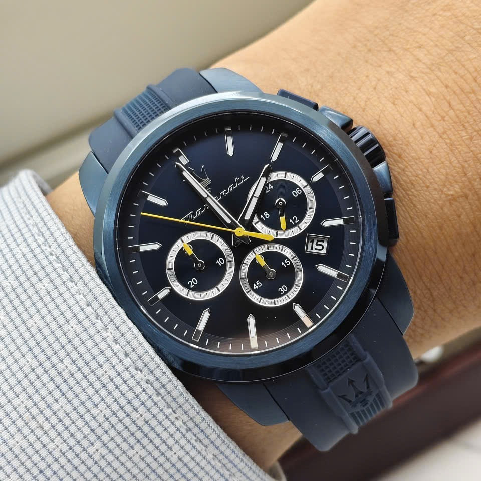 Maserati Successo Chronograph Blue Dial Blue Rubber Strap Watch for Men - R8871621044