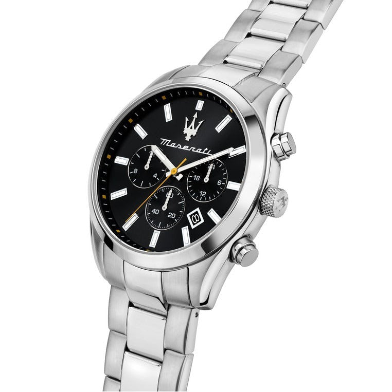 Maserati Attrazione Chronograph Black Dial Silver Steel Strap Watch for Men - R8853151010