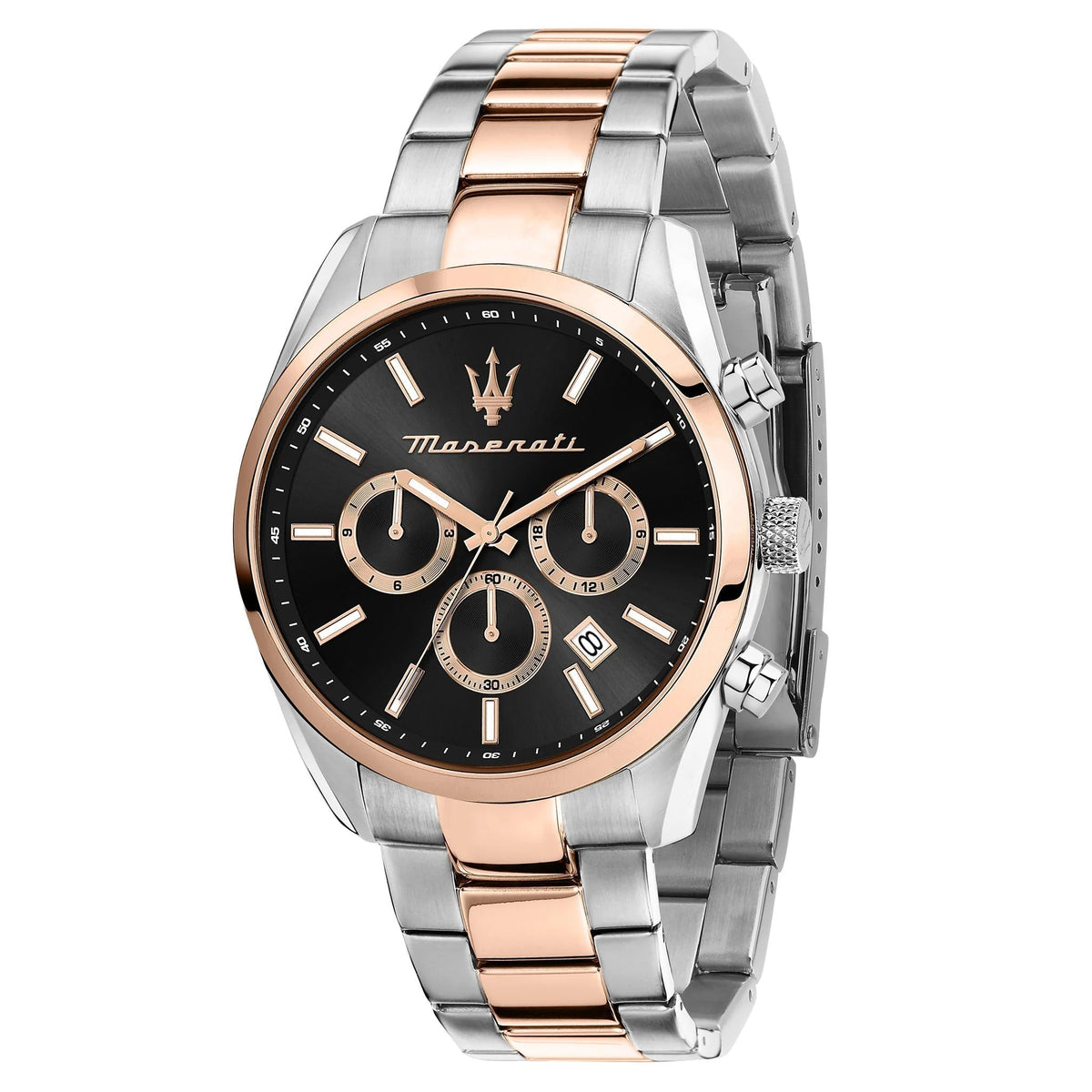 Maserati Attrazione Chronograph Black Dial Two Tone Steel Strap Watch for Men - R8853151002