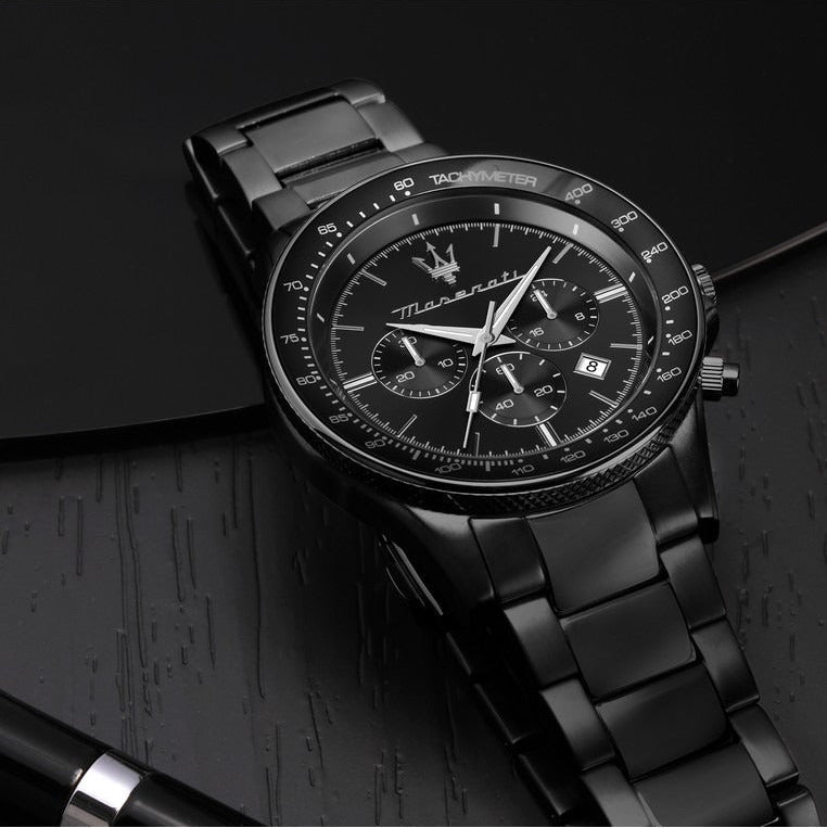 Maserati SFIDA Limited Edition Chronograph Black Dial Black Steel Strap Watch for Men - R8873640016
