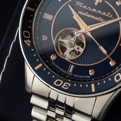 Maserati SFIDA Special Edition Automatic Blue Dial Silver Steel Strap Watch for Men - R8823140013