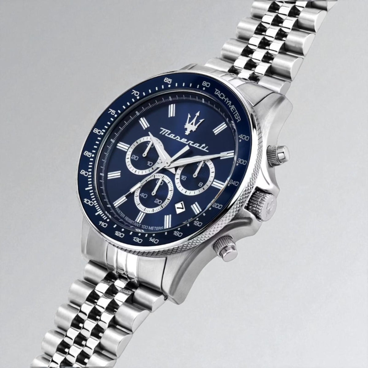 Maserati SFIDA Chronograph Blue Dial Silver Steel Strap Watch for Men - R8873640025