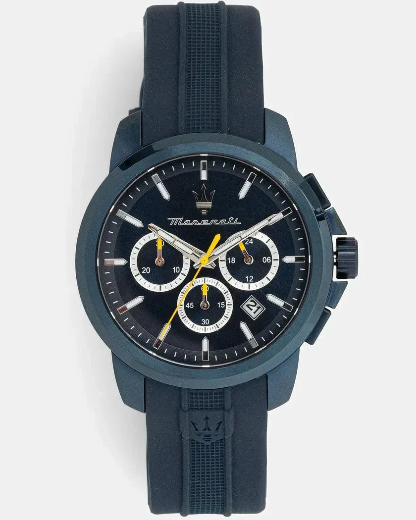 Maserati Successo Chronograph Blue Dial Blue Rubber Strap Watch for Men - R8871621044